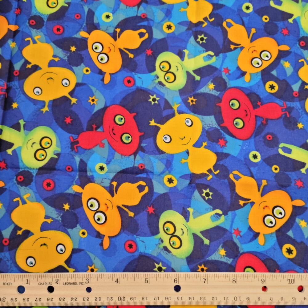 Cotton Fabric Colorful Aliens Stars Blue Space Print 18" x  44" Hancock Fabrics